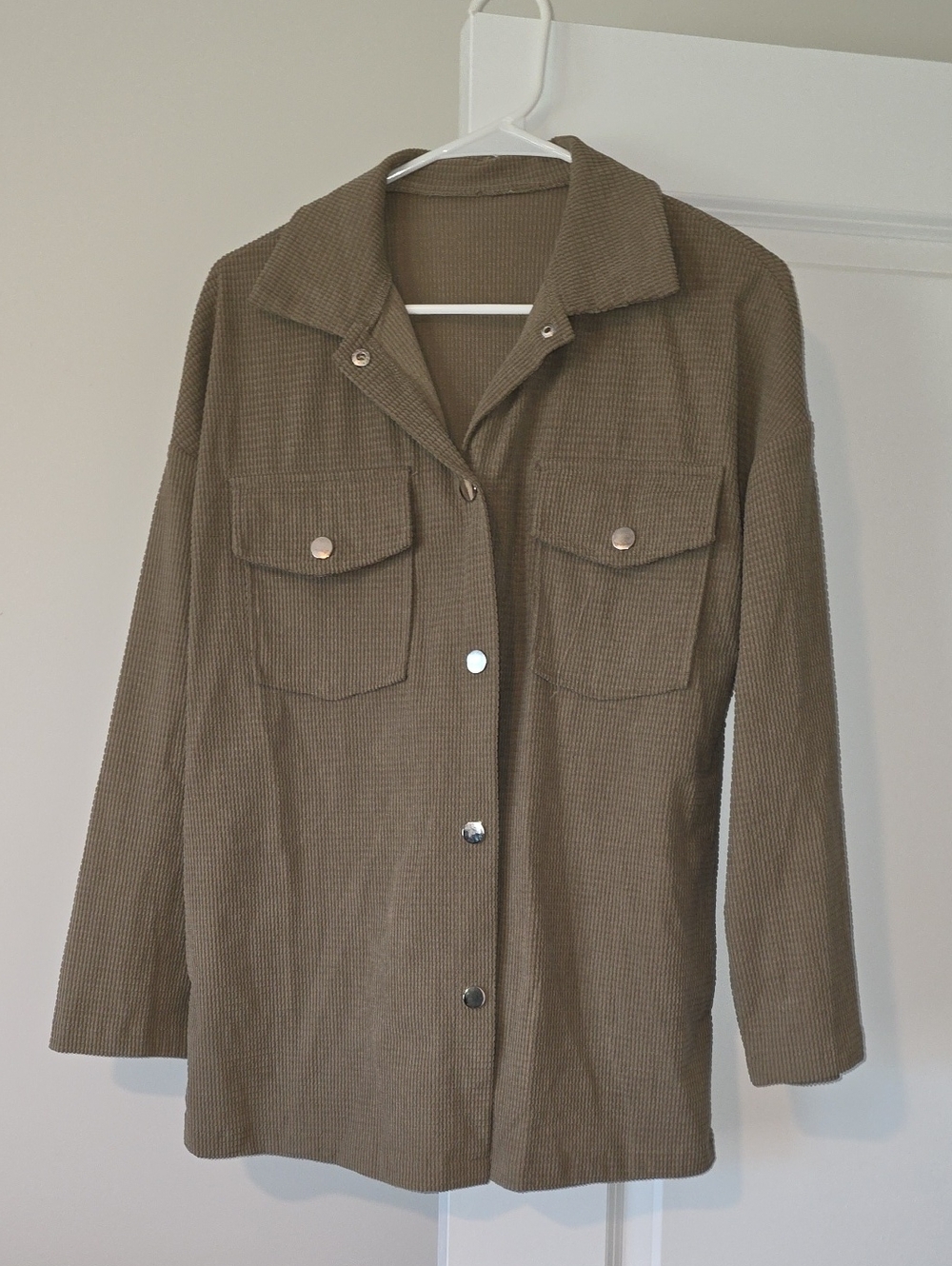 Women's Olive Corduroy Button-Front Shacket